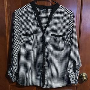 Black and White Houndstooth Button Down Blouse